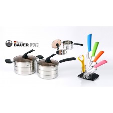 [BAUER PRO GERMANY]독일 바우어 프로 3중바닥 IH Multi 냄비 2종 + 세라믹 칼 6종 세트