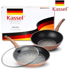 [Kassel ] 카셀 티타늄코팅  실리콘 손잡이 후라이팬 3종세트 28CM후라이팬 + 28CM궁중팬+유리뚜껑