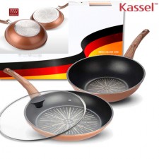 [Kassel ] 카셀 티타늄코팅  실리콘 손잡이 인덕션(IH) 후라이팬 3종 세트 28CM후라이팬 + 28CM궁중팬+유리뚜껑