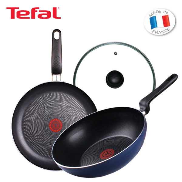 [테팔] 쿡이지 블랙 프라이팬 28cm+파워블루 멀티팬 28cm+유리뚜껑 28cm TFC-CE8PBWG