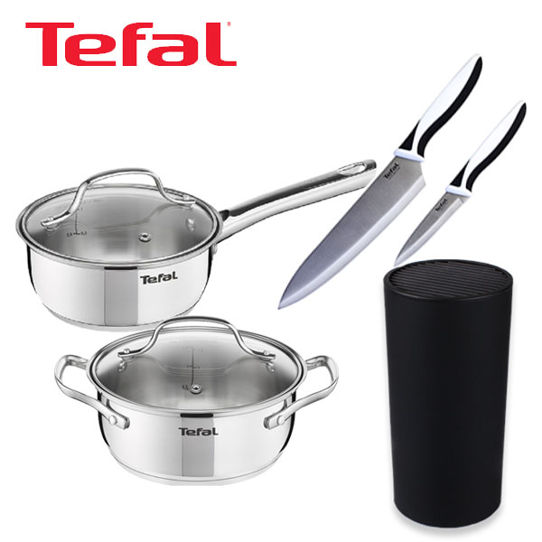 [테팔] 스텐 냄비 스페셜 2종세트 편수16cm+양수18cm+식과도 세트+클린 멀티 스탠드 TFC-LES6P8KWCH20FR10KBL