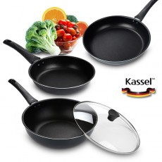 카셀 네츄럴 베이직 [4종 세트-후라이팬 20CM+후라이팬 28CM+궁중팬 28CM + 유리뚜껑]