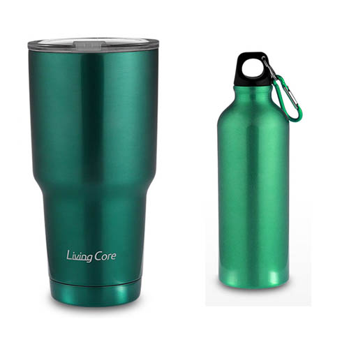 리빙코아 대용량 텀블러 900ml (그린) + 스포츠 보틀 500ml (랜덤)