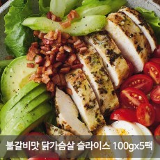 국산닭으로 만든 불갈비맛 닭가슴살 슬라이스 100gx5팩