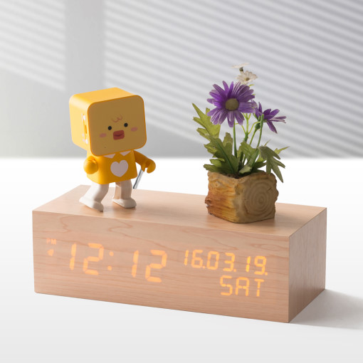 플라이토 우드 솔리드 데이트 LED 인테리어 탁상시계+USB아답터