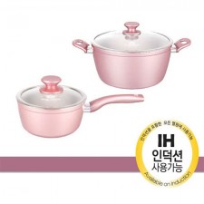 로얄그래프톤 로사 인덕션겸용(IH) 세라믹코팅냄비 종합 2종(16편수+18양수+유리뚜껑)