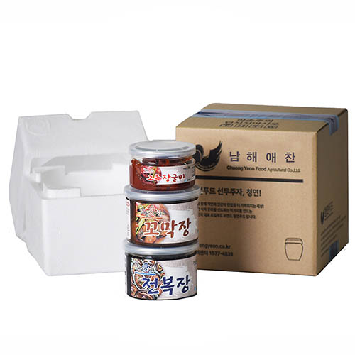 전남완도 저염식 특허간장 남해애찬 알뜰선물세트4호(전복장 250g + 꼬막장 250g + 고추장굴비 100g)(냉장)