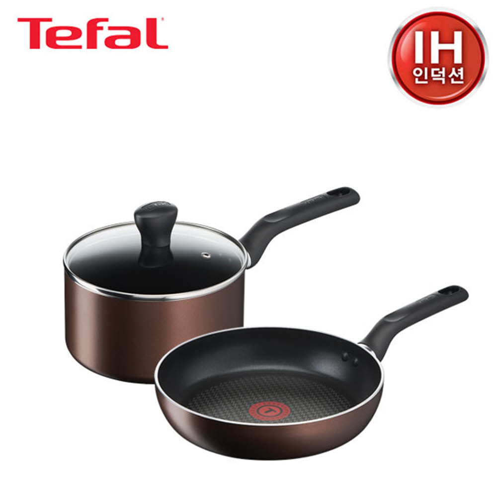 [테팔] 인덕션 초콜릿 티타늄 프로 프라이팬 24cm+냄비 편수 18cm  TFC-IC4S8