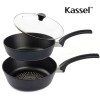 [Kassel] [카셀] 국내생산 블루 라이트 인덕션 (IH) 프라이팬 3종 A 세트 (프라이팬24cm+ 궁중팬 24cm+유리뚜껑 24cm)