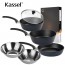 [Kassel] [카셀] 블루 라이트 인덕션 프라이팬 6종세트(궁중팬24cm+궁중팬28cm+프라이팬28cm +유리뚜껑 28cm+ 다용도볼28cm+쌀함박 26cm)